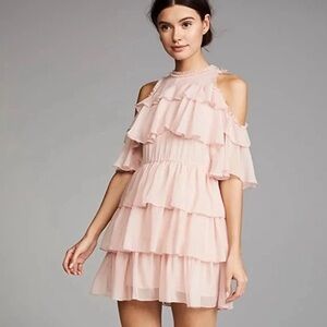Alice + Olivia Nichola Cold-Shoulder Ruffle Dress Blush Pink Size 4